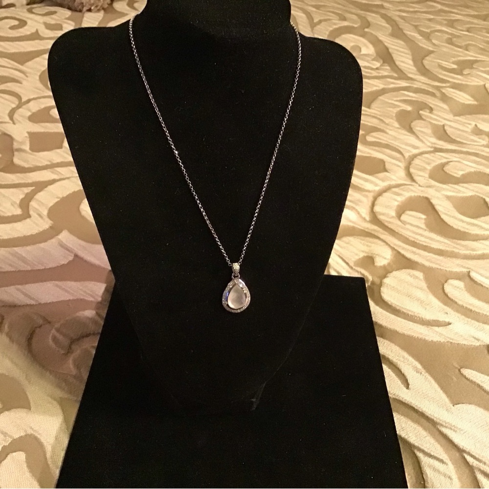 White Sapphire & diamond sterling silver necklace NWT